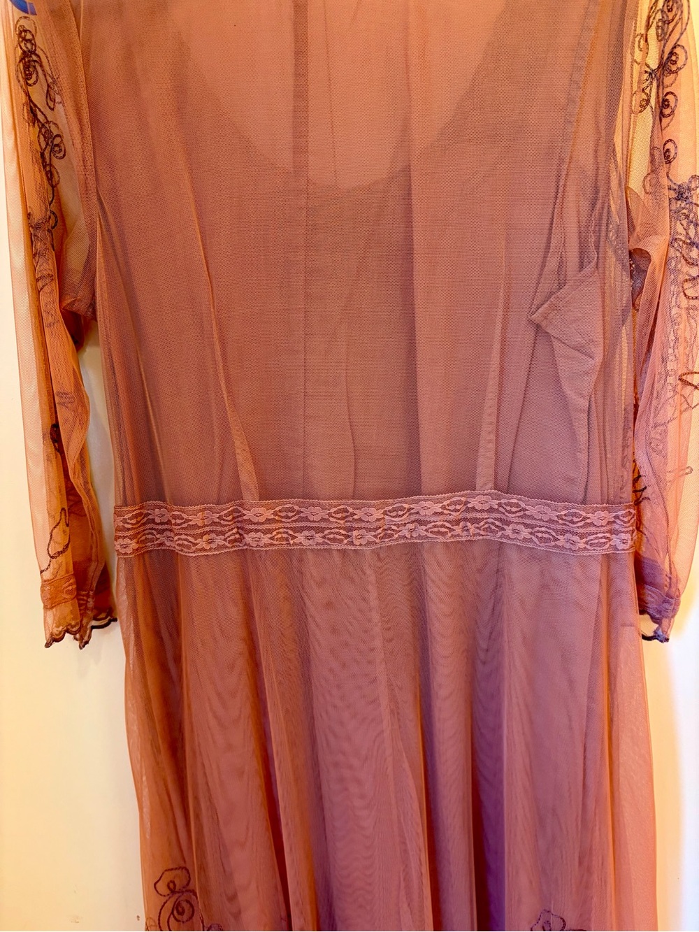 Nataya cinnamon embroidered lined maxi dress with lace trim - Picture 8 of 9